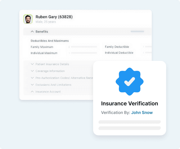 Insurance verification status and benefit breakdown UI