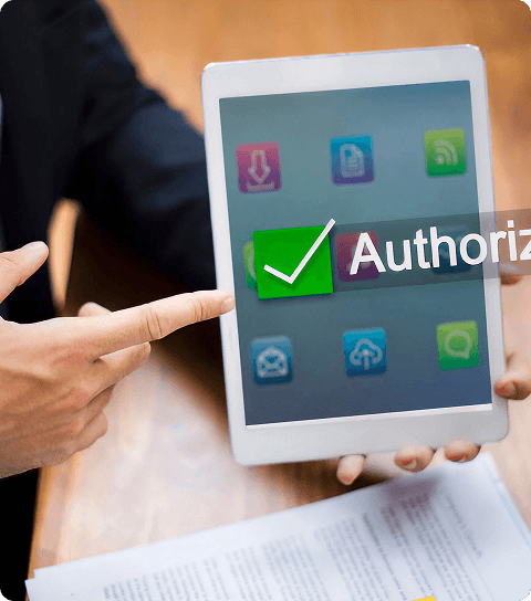 Tablet showing an authorized digital checkmark