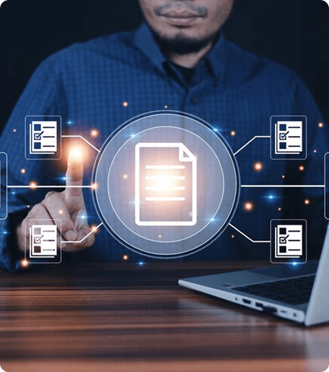 Person scanning digital document with legal governance controls