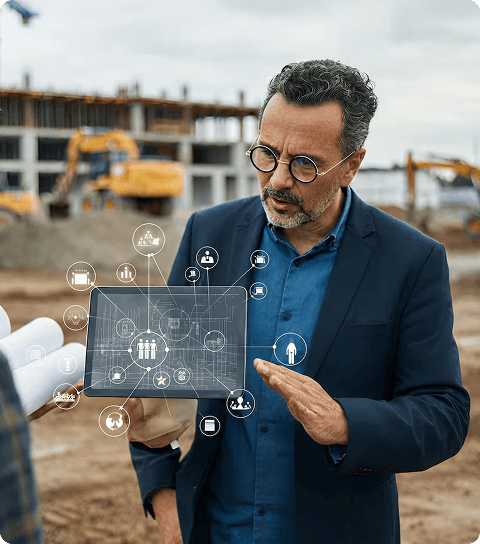 Clinical professional using tablet at site location