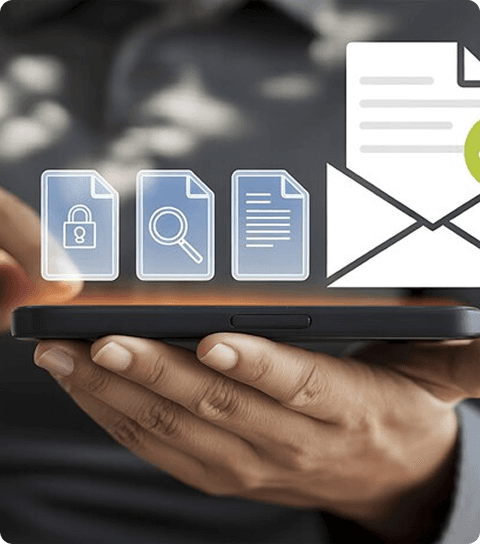 Person reviewing regulatory filing reports on a mobile device