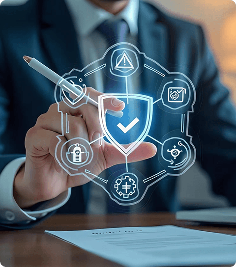 Person touching a secure digital compliance validation icon