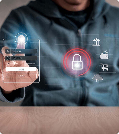 Person scanning identity and account protection padlock