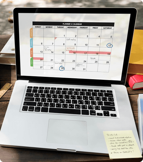 Calendar and scheduling interface on laptop