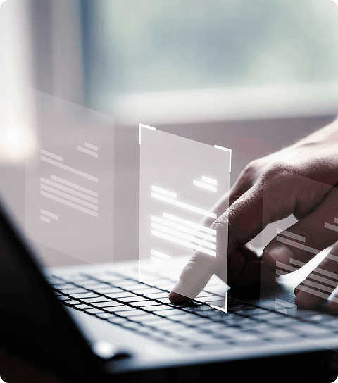 Data and files being transferred electronically on laptop screen