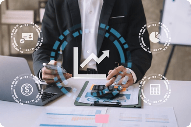 Hands using a calculator to examine revenue cycle metrics